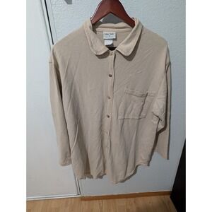 Vintage Cotton Studio Beige Button Shirt USA Made Wom. Sz. M DISCOLORATION SPOTS